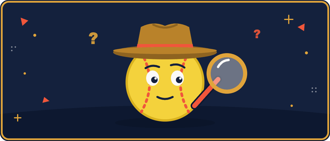 A softball wearing a detective hat and holding a magnifying glass