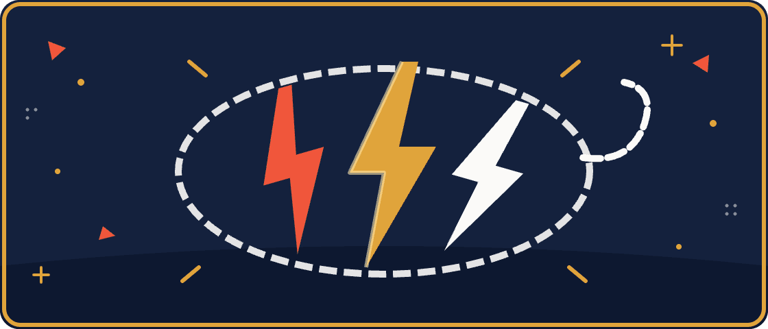 Three lightning bolts rounded up in a lasso